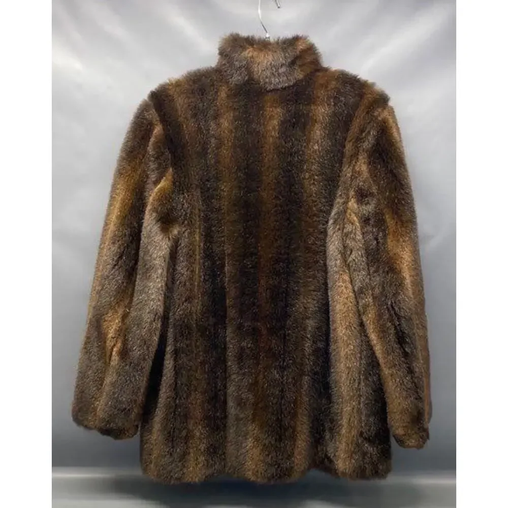 Gallery Faux Fur Coat Jacket Brown Faux Mink Look – Women’s Med 42w Lux Soft - Picture 2 of 6